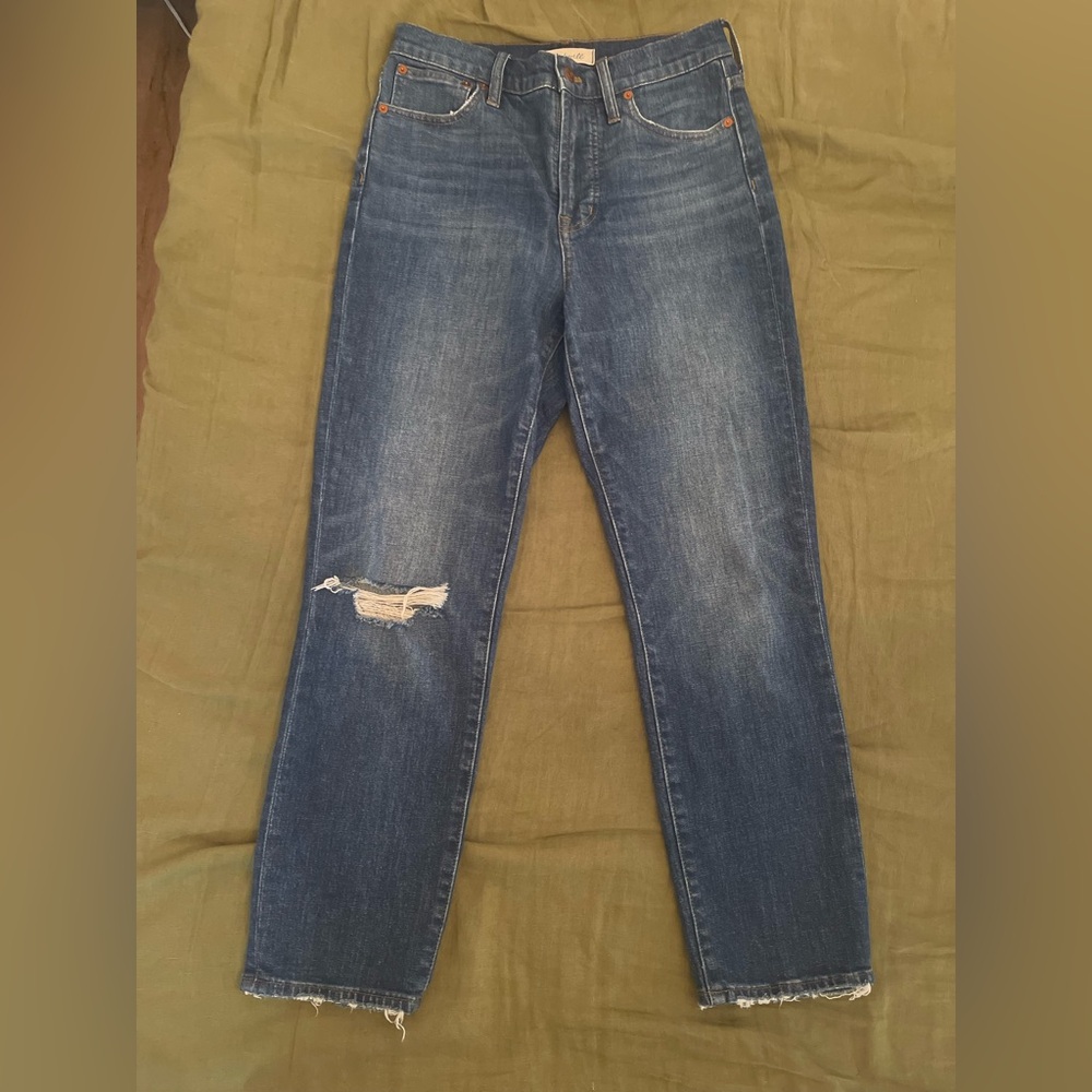 Madewell the perfect vintage crop jean Dark Blue Denim Jeans with Copper Button